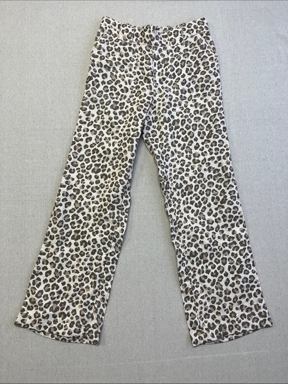 Caslon 100% Linen Leopard Print Wide Leg Pants XS Animal Print